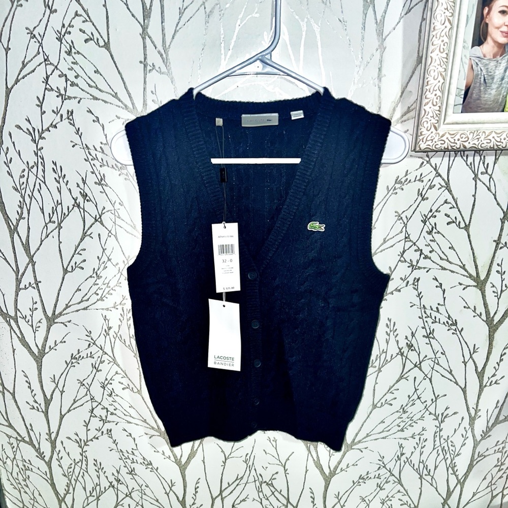 NWT Lacoste Women's Navy Wool Cashmere Sweater Vest